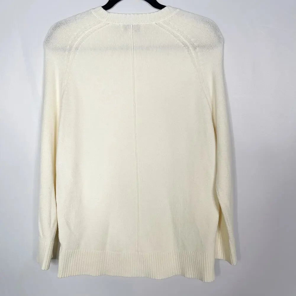Free Assembly XSmall Cream Crew Neck Long Sleeve Sweater Raglan Pullover Fuzzy - Picture 2 of 9